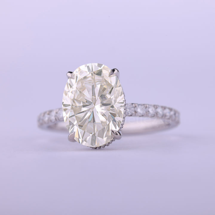 2.0CT Oval Cut Hidden Halo Moissanite Engagement Ring