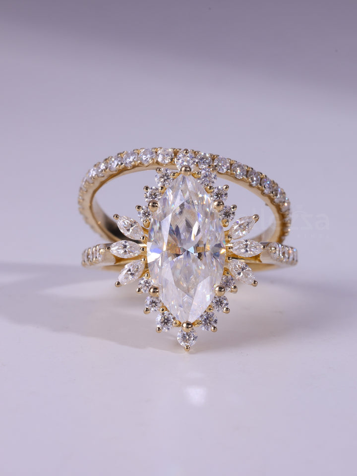 3.0CT Marquise Cut Cluster Vintage Moissanite Bridal Ring Set