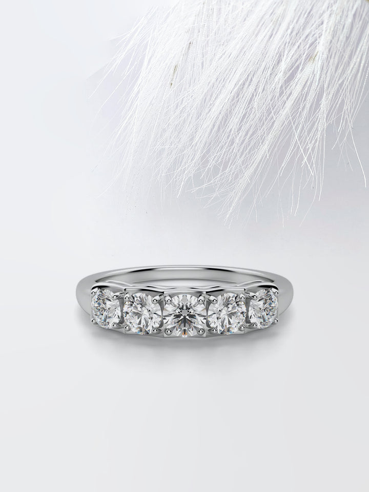 Round Cut Five Stone Wedding Band For Women