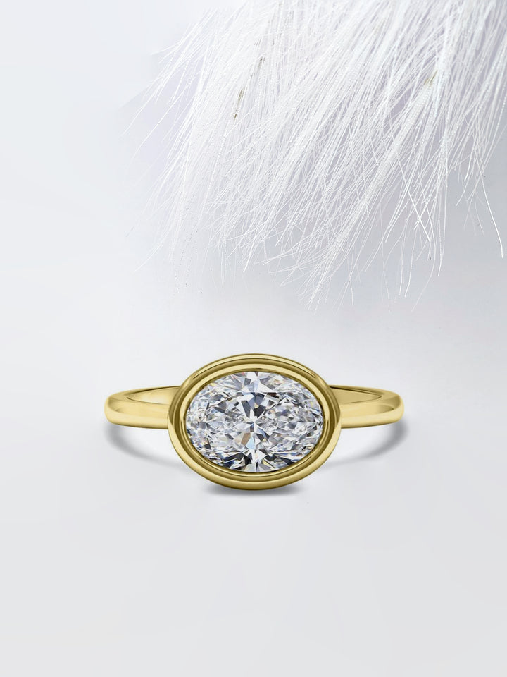 2.0CT East West Oval Cut Bezel Moissanite Diamond Engagement Ring For Women