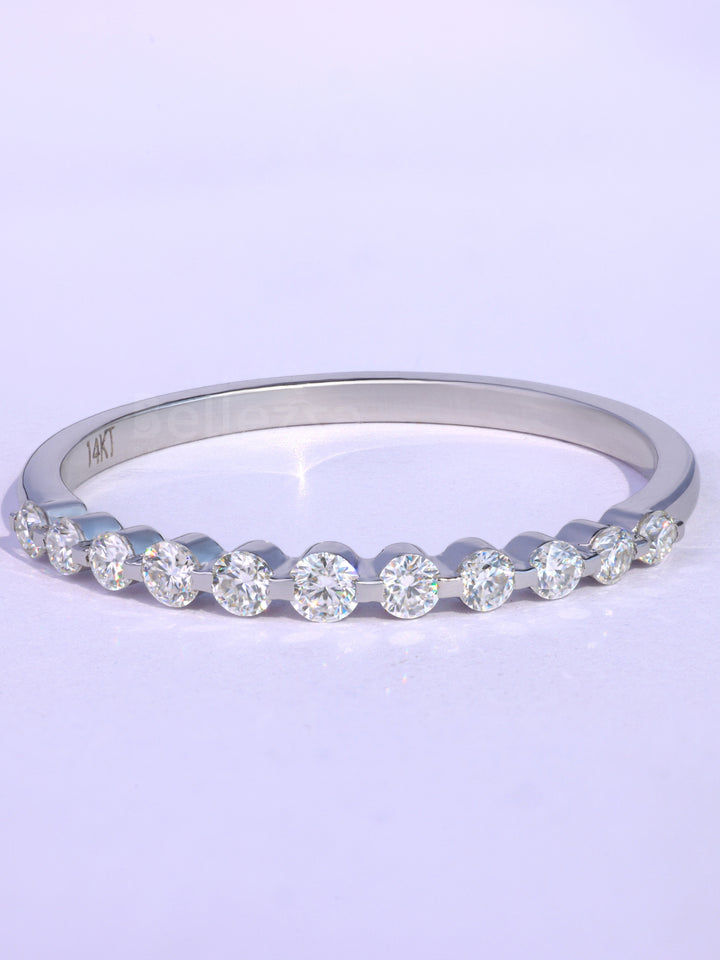 Round Cut Half Eternity Moissanite Wedding Band For Her