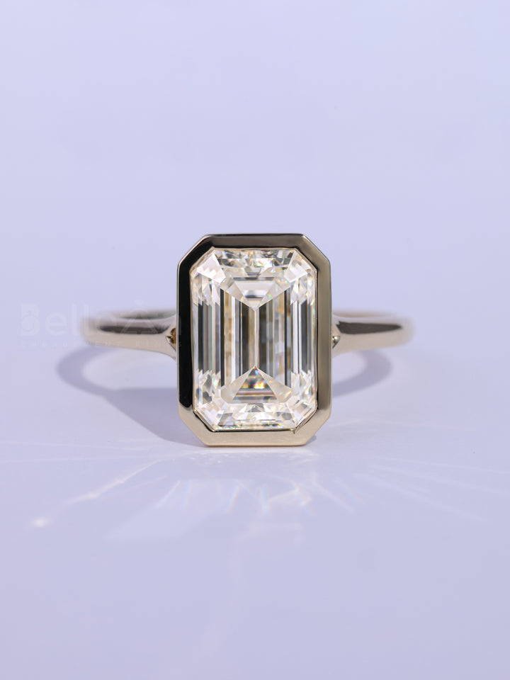 1.50CT Emerald Cut Bezel Setting Moissanite Engagement Ring