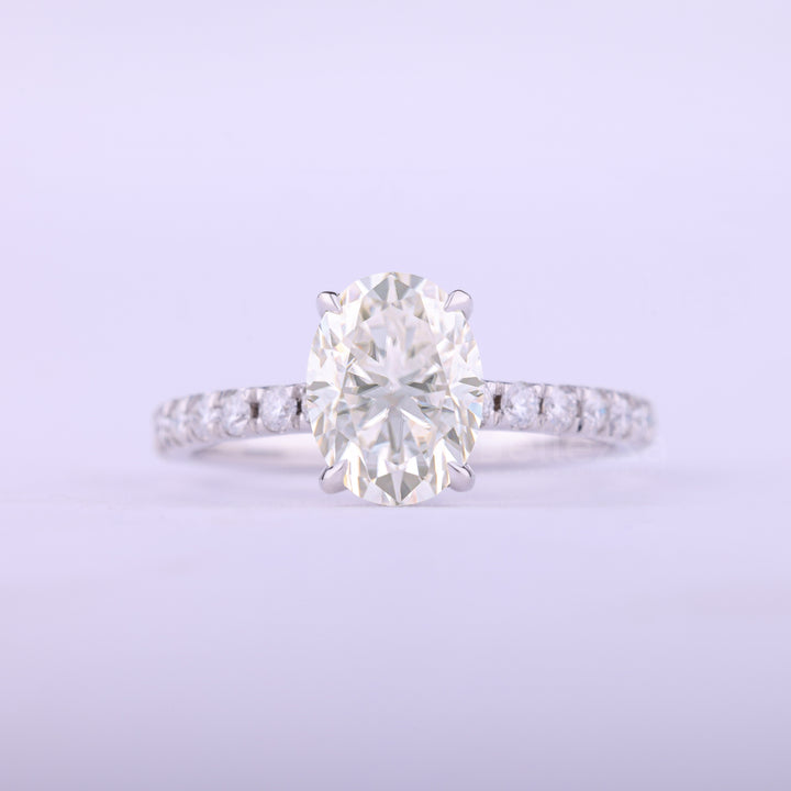 1.0CT Oval Cut Pave Setting Moissanite Engagement Ring