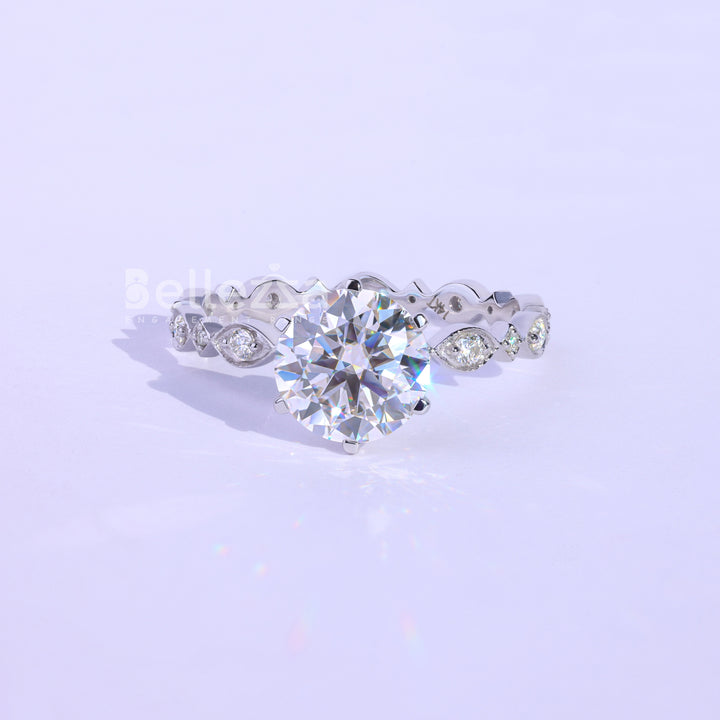 2.0CT Round Cut Vintage Moissanite Engagement Ring - Ready To Ship