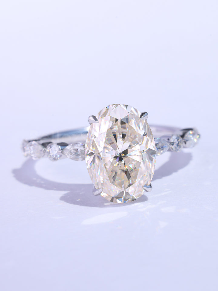 1.50CT Oval Cut Pave Setting Moissanite Engagement Ring