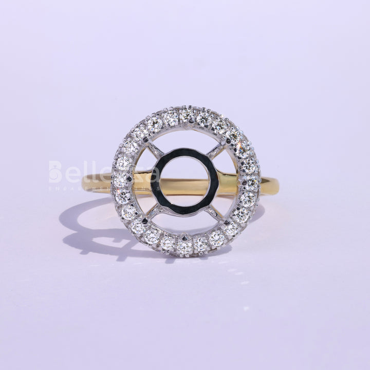 Round Cut Halo Diamond Semi Mount Engagement Ring - Ready To Ship