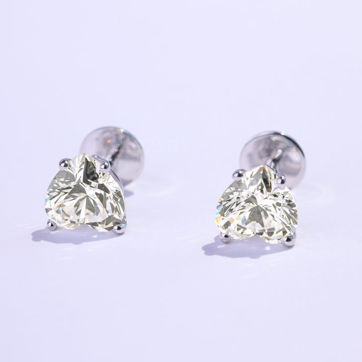 2.0CTW Heart Cut Solitaire Moissanite Stud Earrings