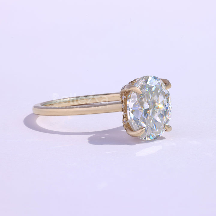 2.0CT Oval Cut Moissanite Hidden Halo Engagement Ring - Ready to ship