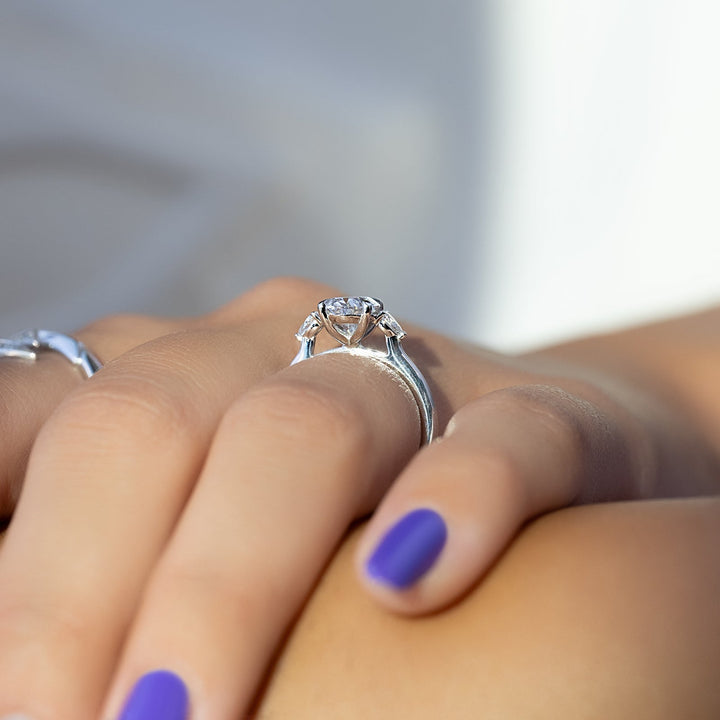 1.50-3.50 CT Oval  Lab Grown Diamond Three Stones Engagement Ring