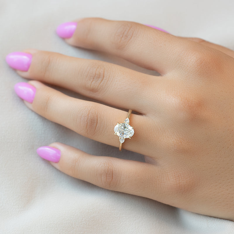 1.50-3.50 CT Oval  Lab Grown Diamond Three Stones Engagement Ring