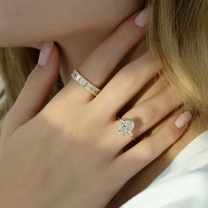 1.50-3.50 CT Oval  Lab Grown Diamond Three Stones Engagement Ring