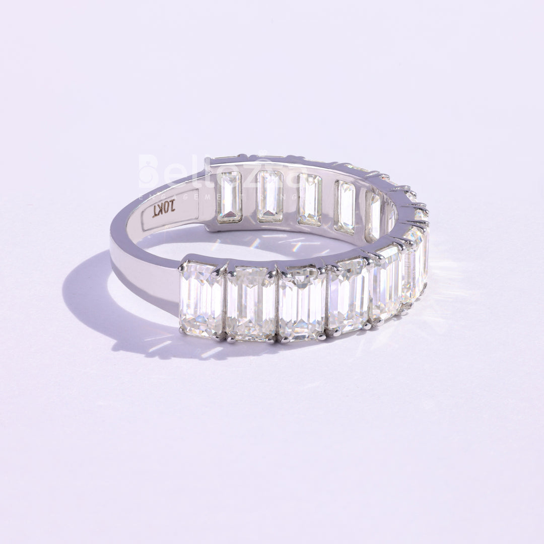 2.61TCW Emerald Diamond Half Eternity Wedding Band - Ready To Ship