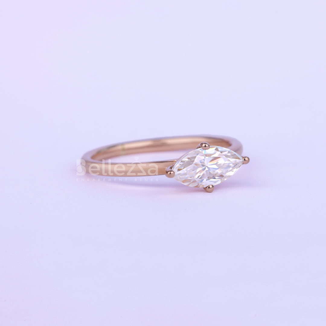 1.0CT East West Marquise Cut Solitaire Moissanite Engagement Ring - Ready to Ship