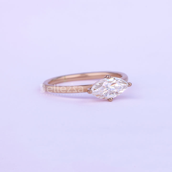 1.0CT East West Marquise Cut Solitaire Moissanite Engagement Ring - Ready to Ship