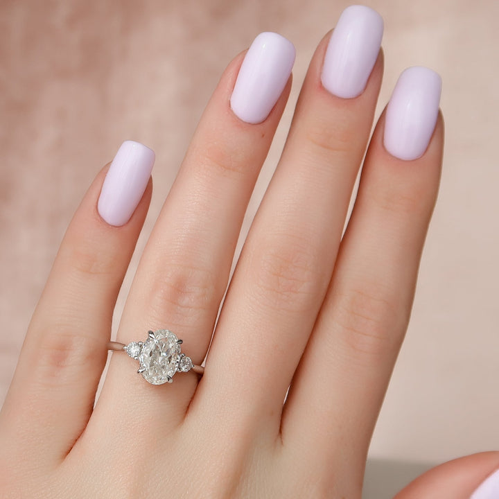 1.50-3.50 CT Oval  Lab Grown Diamond Three Stones Engagement Ring