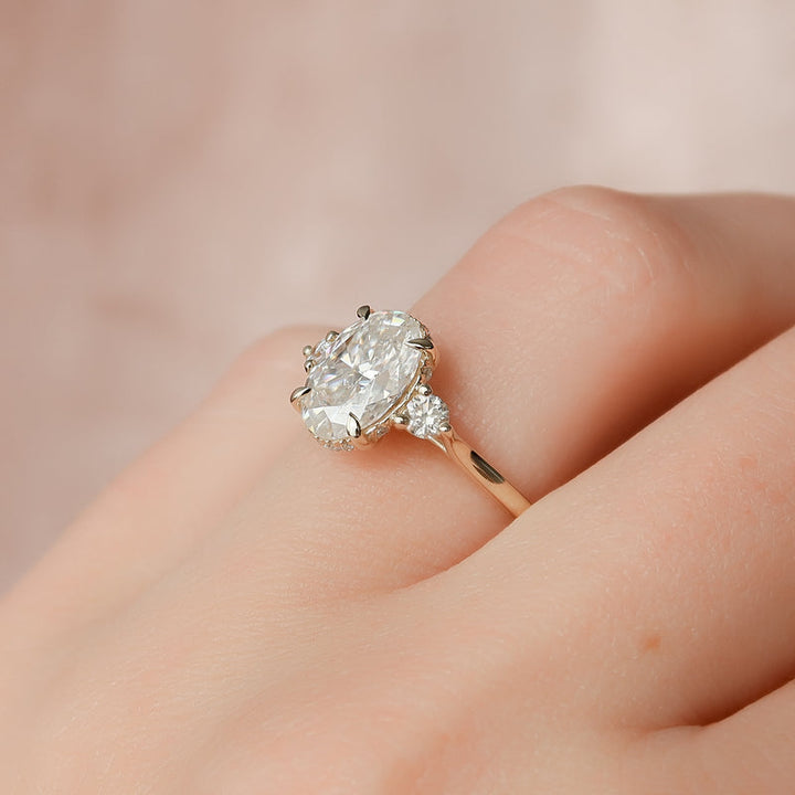 1.50-3.50 CT Oval  Lab Grown Diamond Three Stones Engagement Ring