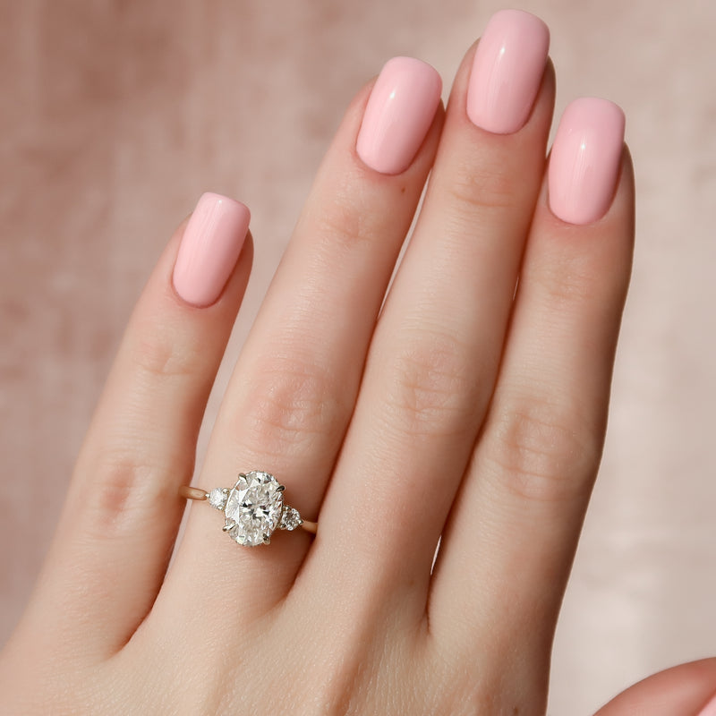 1.50-3.50 CT Oval  Lab Grown Diamond Three Stones Engagement Ring