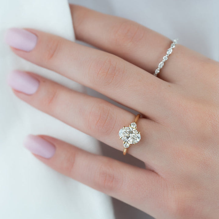 1.50-3.50 CT Oval  Lab Grown Diamond Three Stones Engagement Ring