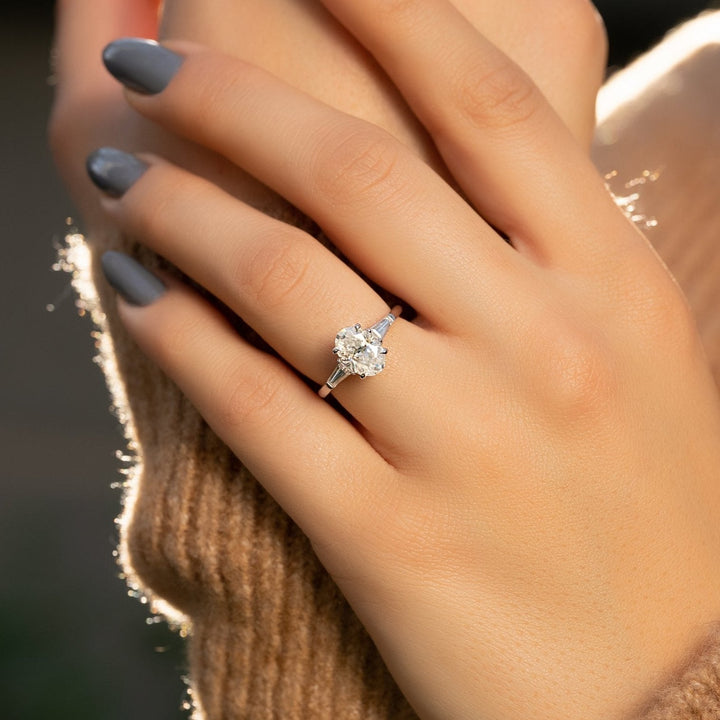 1.50-3.50 CT Oval  Lab Grown Diamond Three Stone Engagement Ring