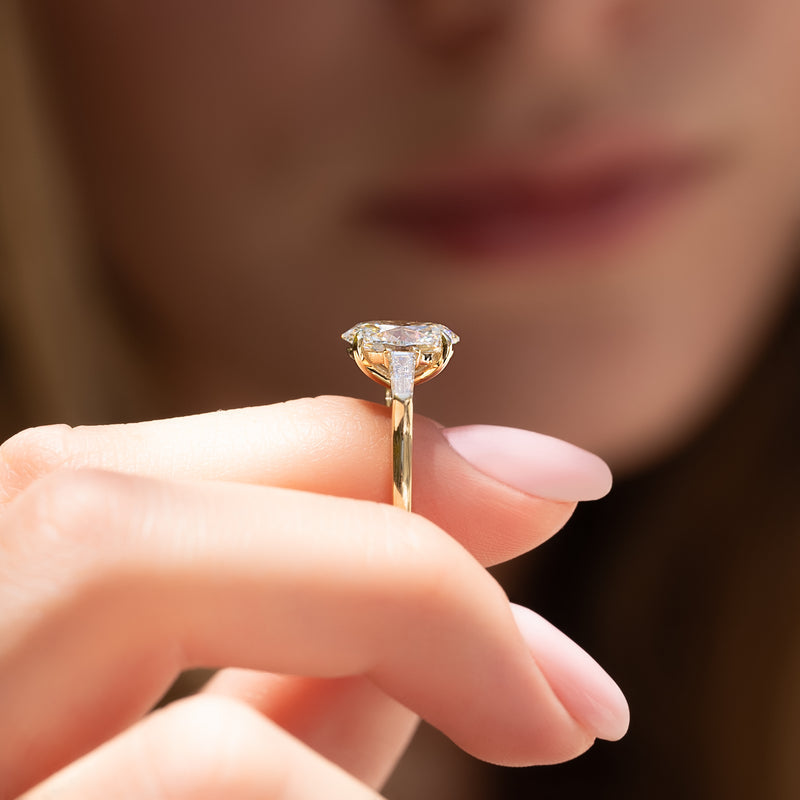 1.50-3.50 CT Oval  Lab Grown Diamond Three Stone Engagement Ring