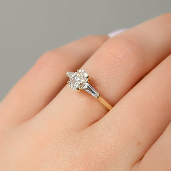 1.50-3.50 CT Oval  Lab Grown Diamond Three Stone Engagement Ring
