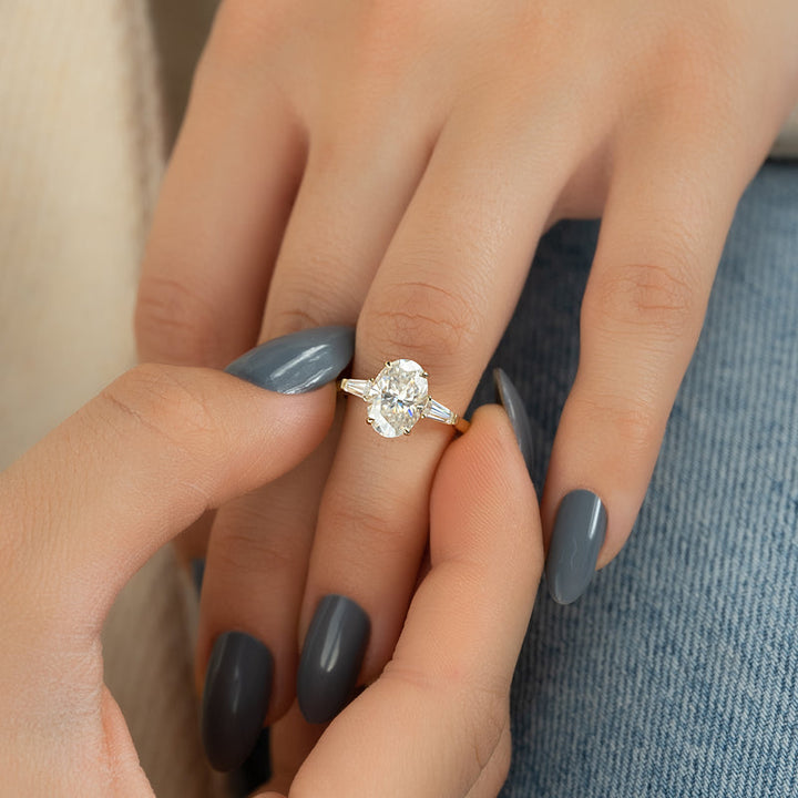 1.50-3.50 CT Oval  Lab Grown Diamond Three Stone Engagement Ring