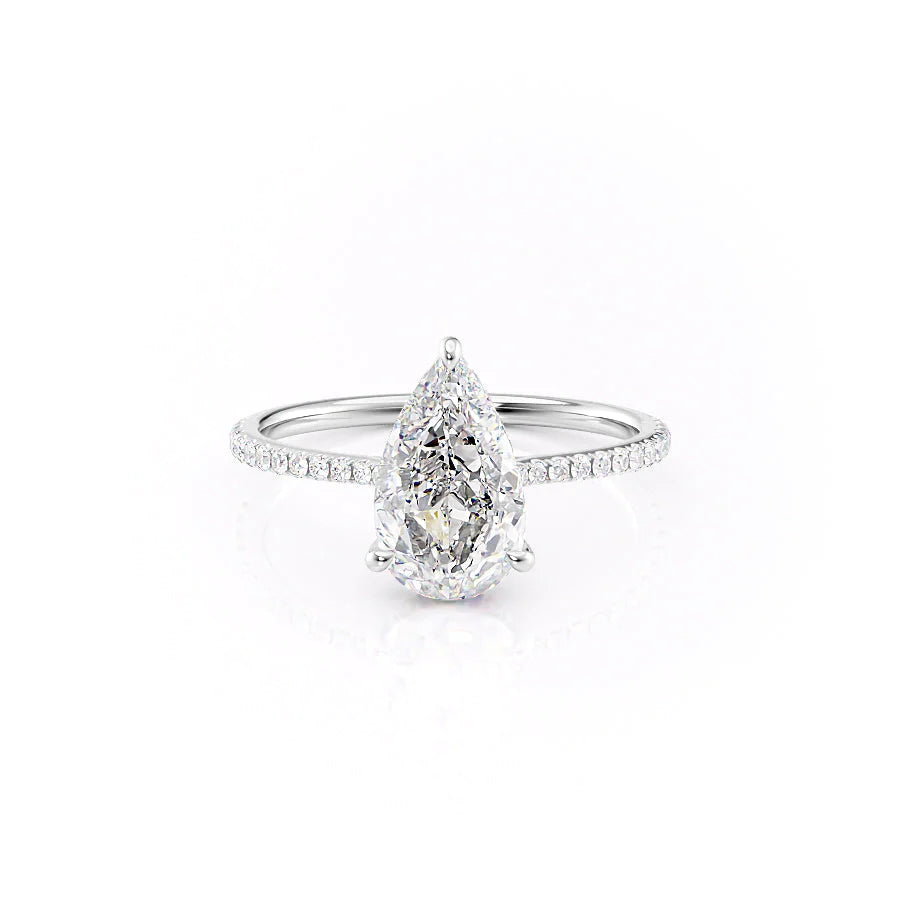 1.50-3.50  CT Pear  Lab Grown Diamond Hidden Halo Engagement Ring With Pave Setting