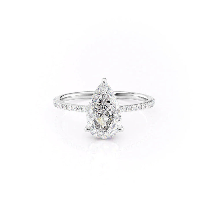 1.50-3.50  CT Pear  Lab Grown Diamond Hidden Halo Engagement Ring With Pave Setting
