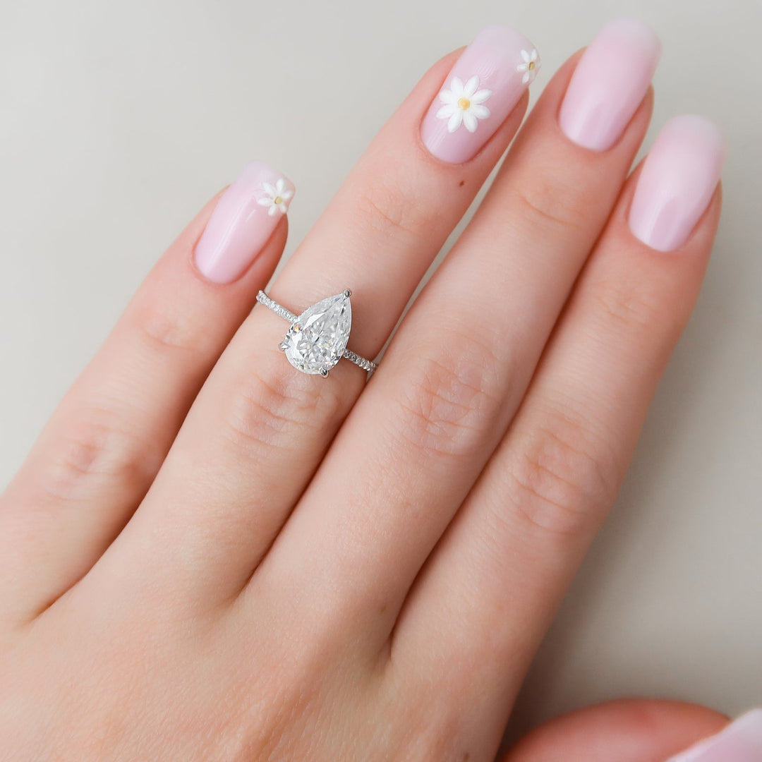 1.50-3.50  CT Pear  Lab Grown Diamond Hidden Halo Engagement Ring With Pave Setting