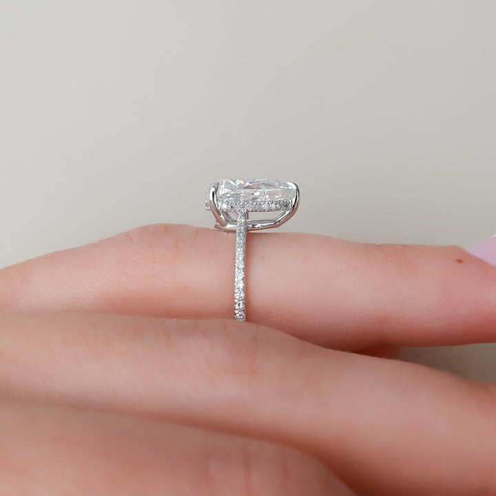 1.50-3.50  CT Pear  Lab Grown Diamond Hidden Halo Engagement Ring With Pave Setting