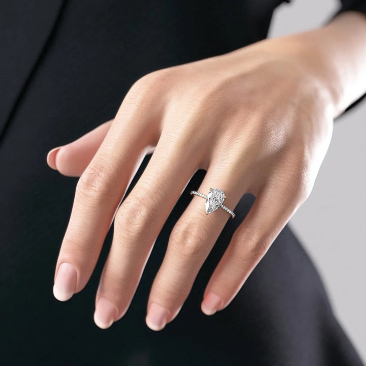 1.50-3.50  CT Pear  Lab Grown Diamond Hidden Halo Engagement Ring With Pave Setting