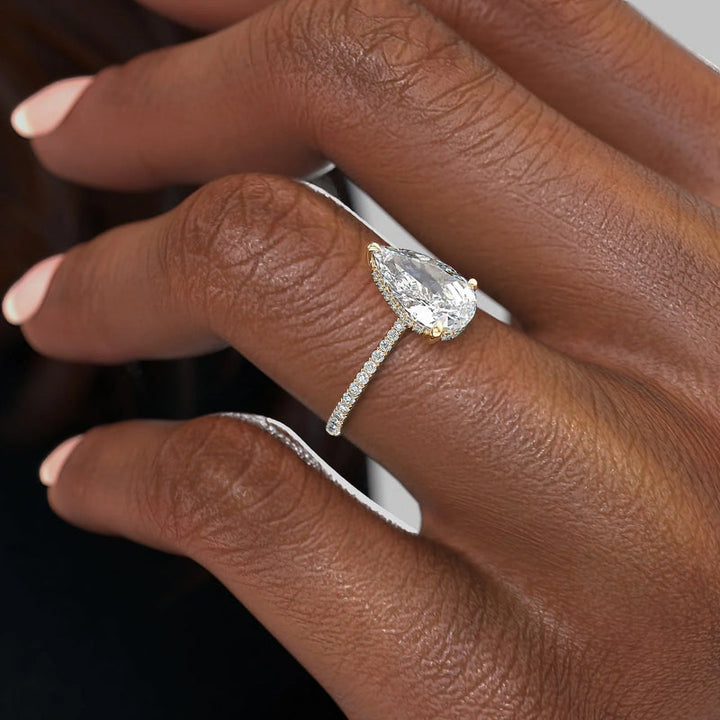 1.50-3.50  CT Pear  Lab Grown Diamond Hidden Halo Engagement Ring With Pave Setting
