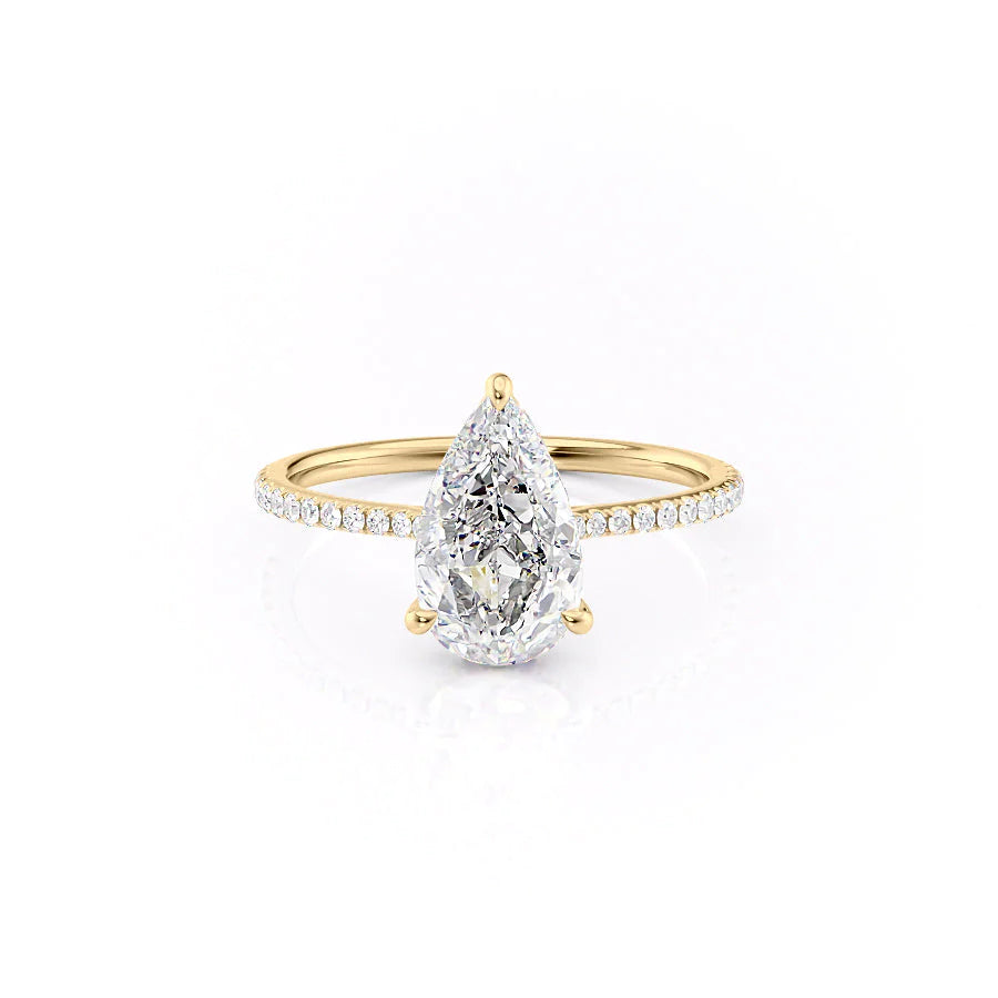 1.50-3.50  CT Pear  Lab Grown Diamond Hidden Halo Engagement Ring With Pave Setting