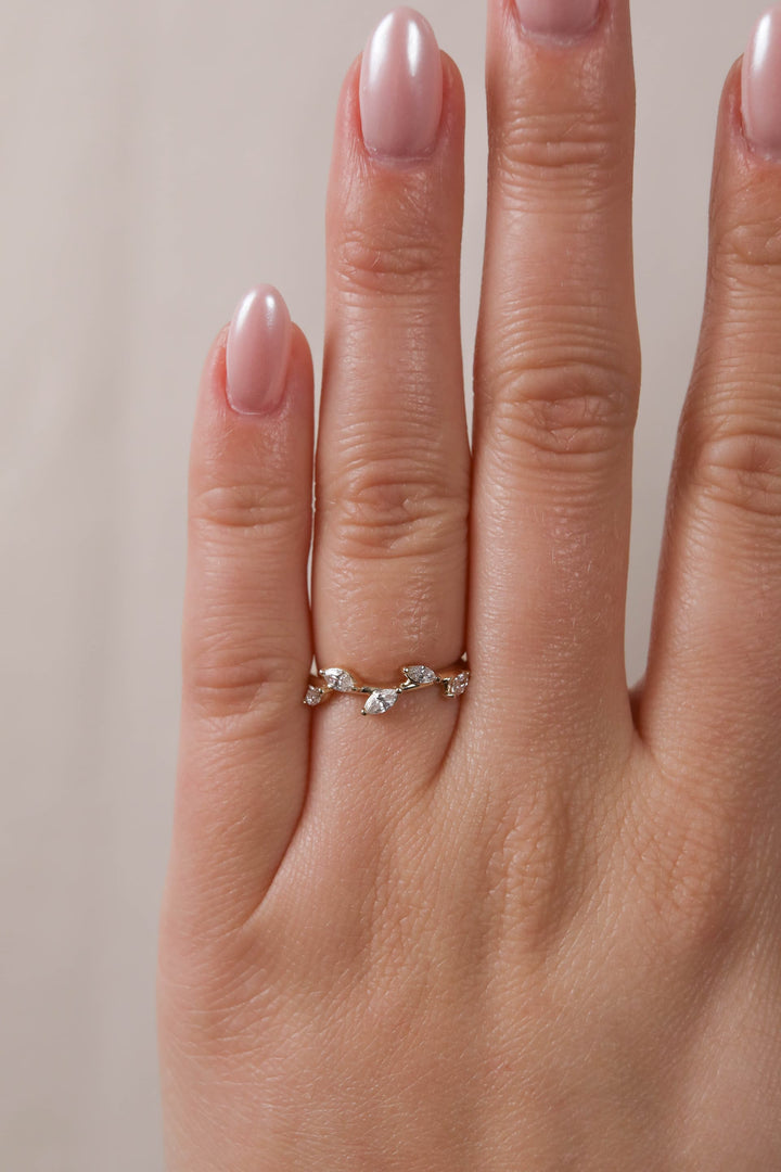 0.25 TCW Marquise Leaf Style Diamond Wedding Band