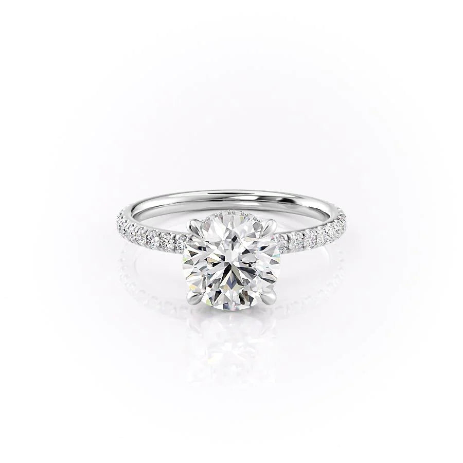 1.50 - 3.50 CT Round  Lab Grown Diamond Hidden Halo Engagement Ring With Pave Setting