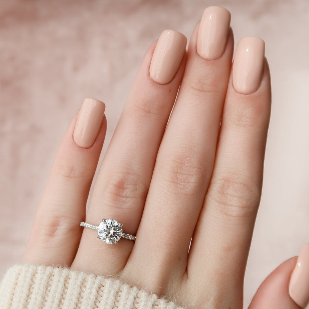 1.50 - 3.50 CT Round  Lab Grown Diamond Hidden Halo Engagement Ring With Pave Setting
