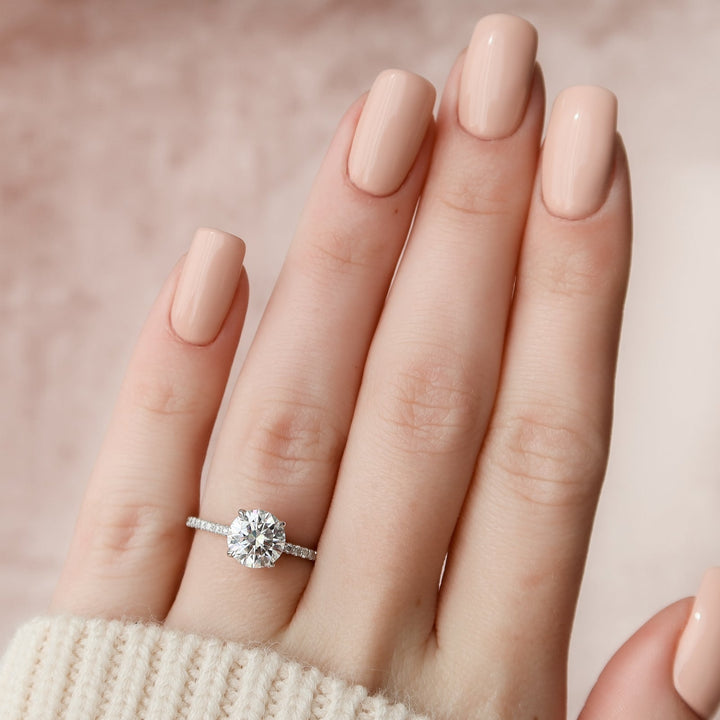 1.50 - 3.50 CT Round  Lab Grown Diamond Hidden Halo Engagement Ring With Pave Setting