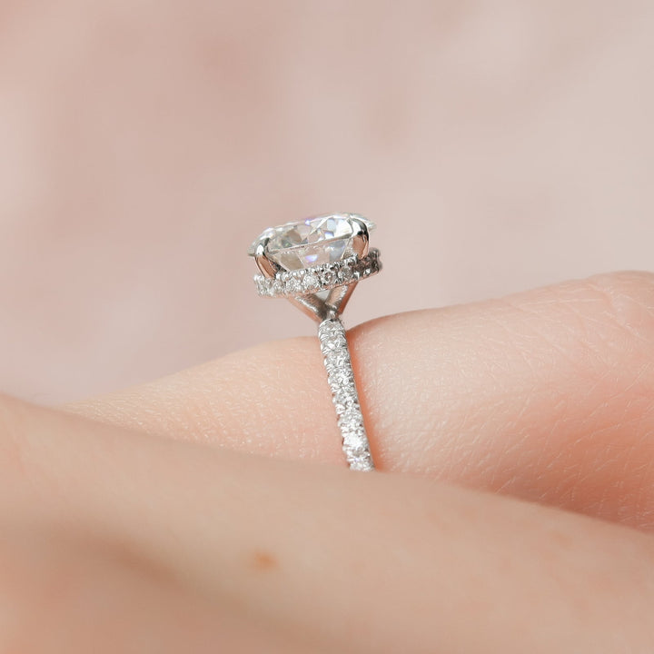 1.50 - 3.50 CT Round  Lab Grown Diamond Hidden Halo Engagement Ring With Pave Setting