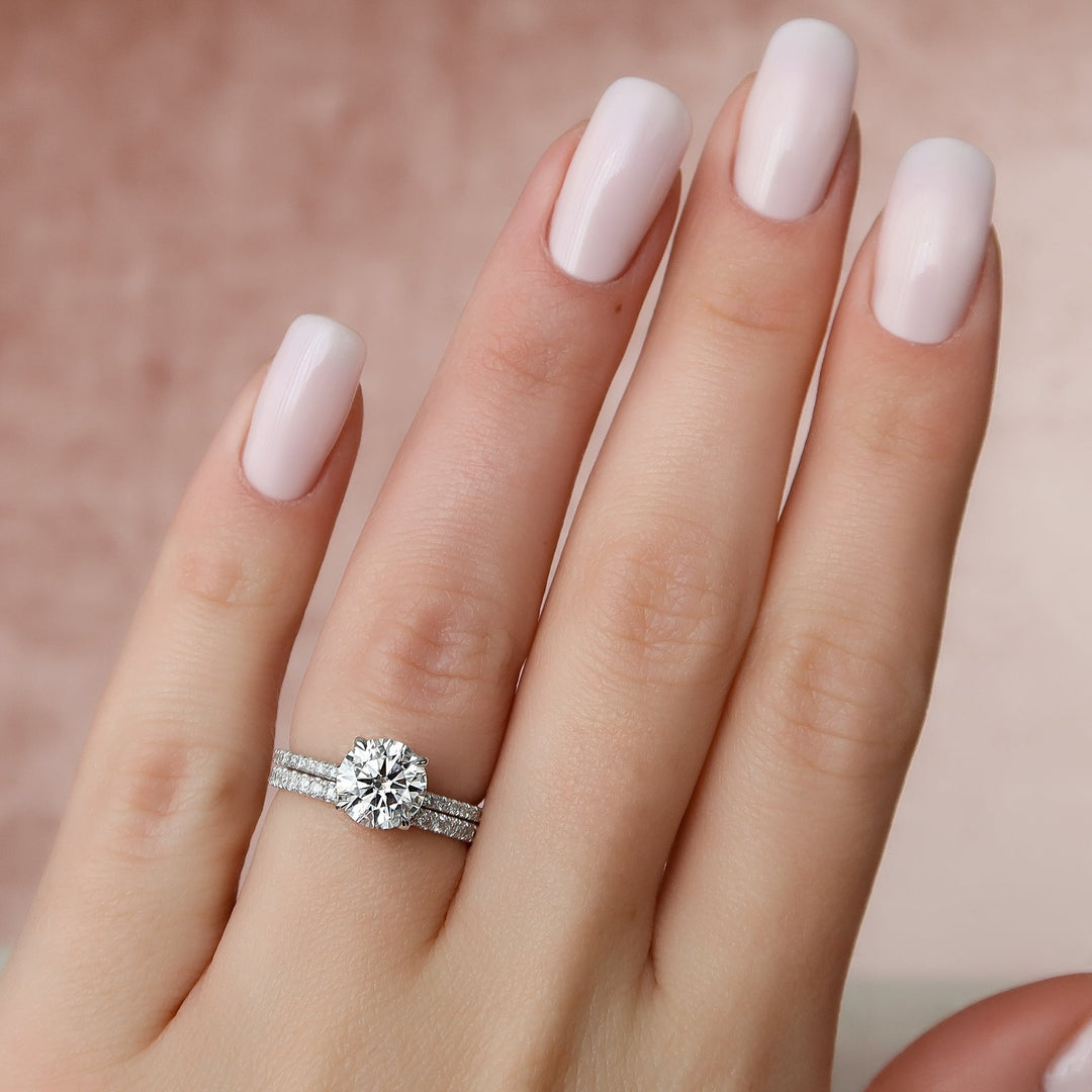 1.50 - 3.50 CT Round  Lab Grown Diamond Hidden Halo Engagement Ring With Pave Setting