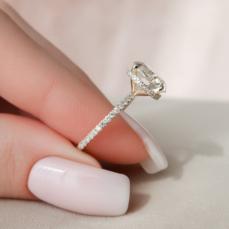 1.50 - 3.50 CT Round  Lab Grown Diamond Hidden Halo Engagement Ring With Pave Setting
