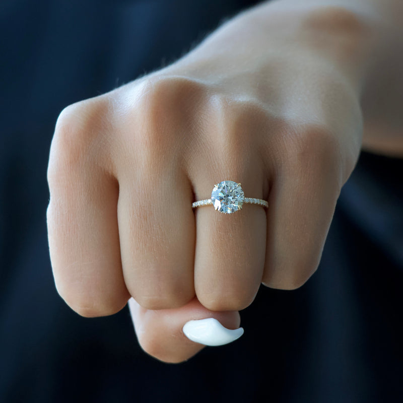 1.50 - 3.50 CT Round  Lab Grown Diamond Hidden Halo Engagement Ring With Pave Setting