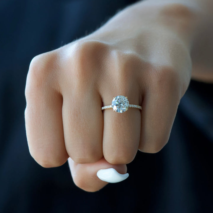 1.50 - 3.50 CT Round  Lab Grown Diamond Hidden Halo Engagement Ring With Pave Setting