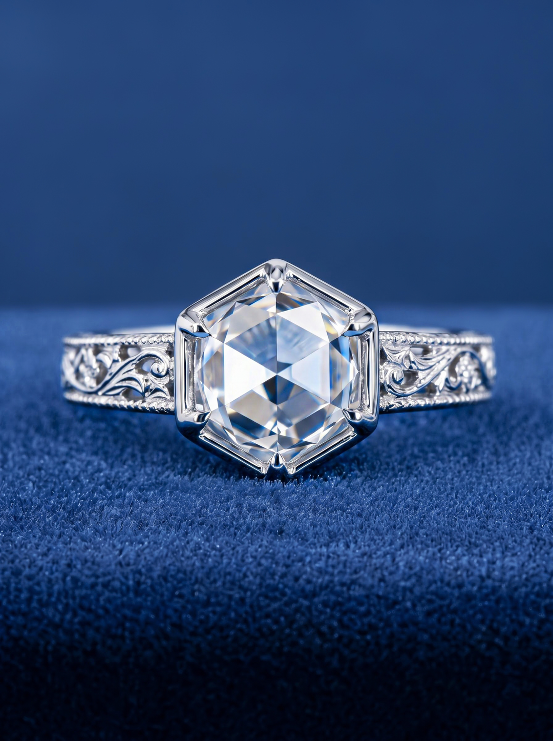 1.50 CT Vintage Rose Cut Round Lab Grown Diamond Unique Engagement Ring