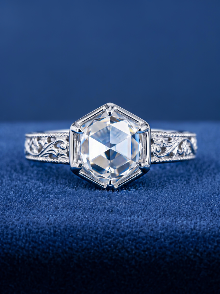 1.50 CT Vintage Rose Cut Round Lab Grown Diamond Unique Engagement Ring