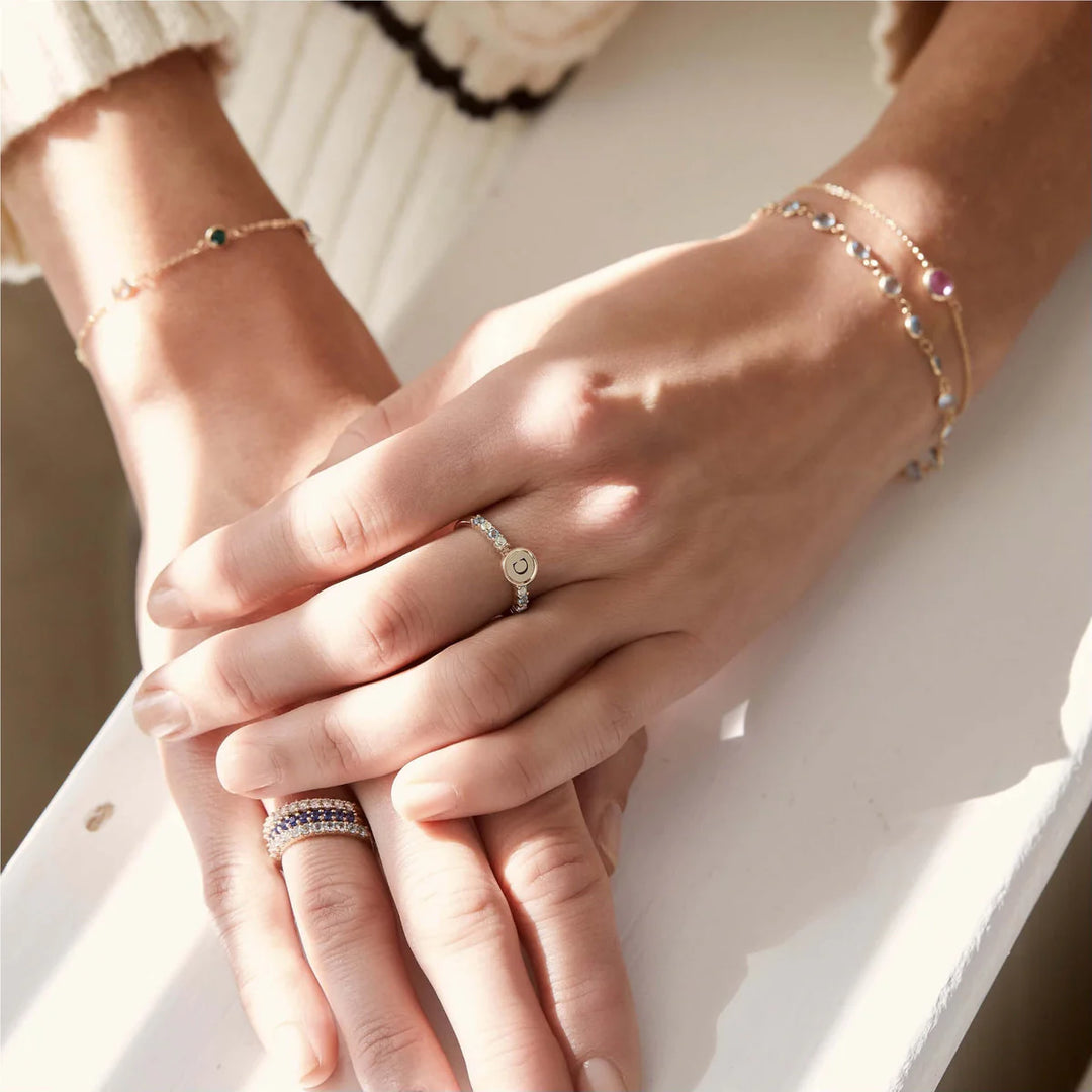 0.96TCW Round Cut Customized Moissanite March Birthstone Ring