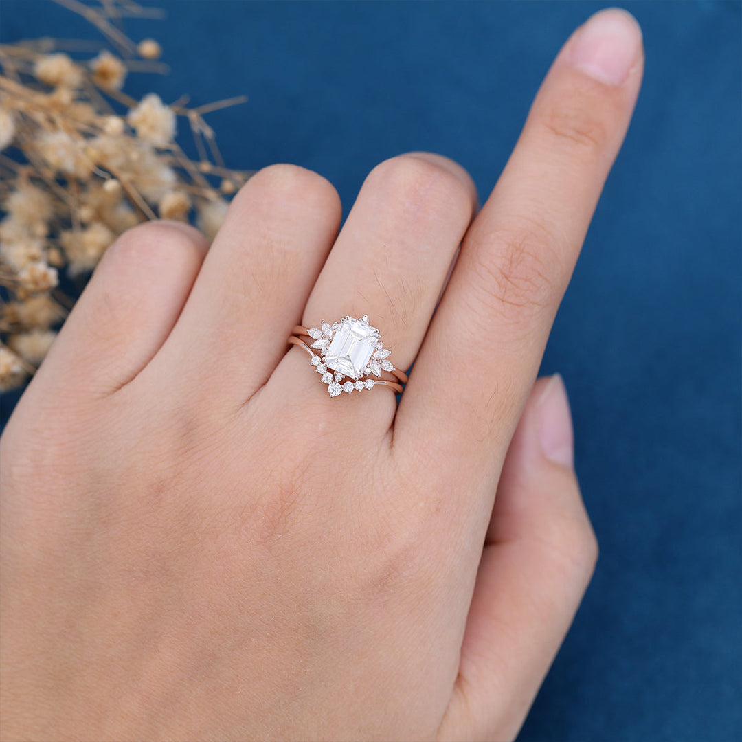 1-60-ct-emerald-shaped-moissanite-cluster-bridal-set