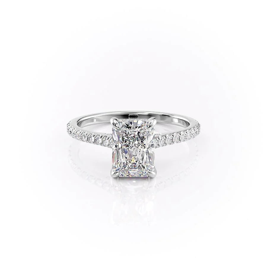 1.0-3.0 CT Radiant  Lab Grown Diamond Hidden Halo Engagement Ring With Pave Setting