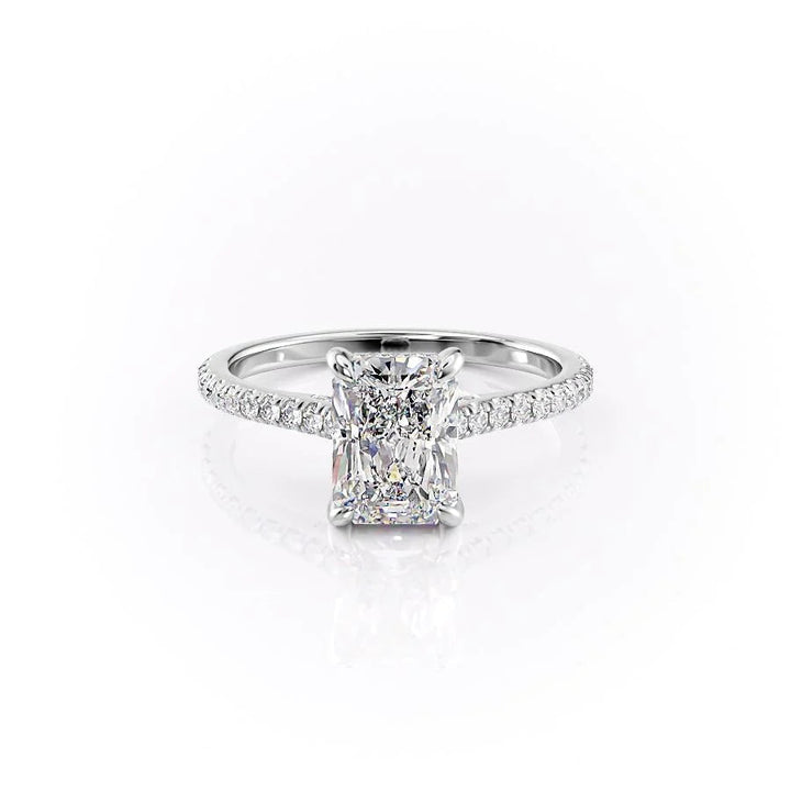1.0-3.0 CT Radiant  Lab Grown Diamond Hidden Halo Engagement Ring With Pave Setting