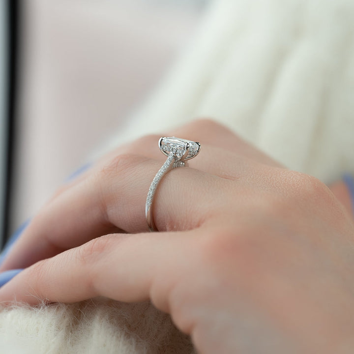 1.0-3.0 CT Radiant  Lab Grown Diamond Hidden Halo Engagement Ring With Pave Setting
