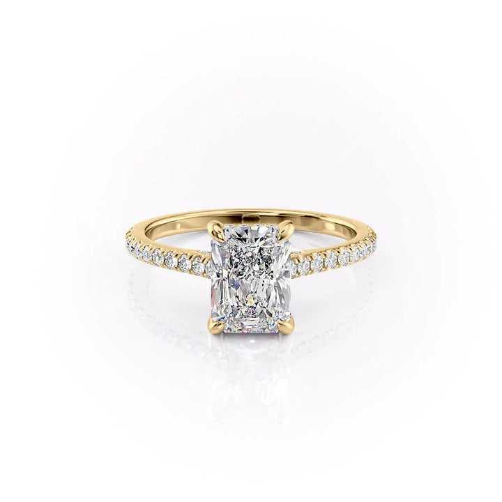 1.0-3.0 CT Radiant  Lab Grown Diamond Hidden Halo Engagement Ring With Pave Setting